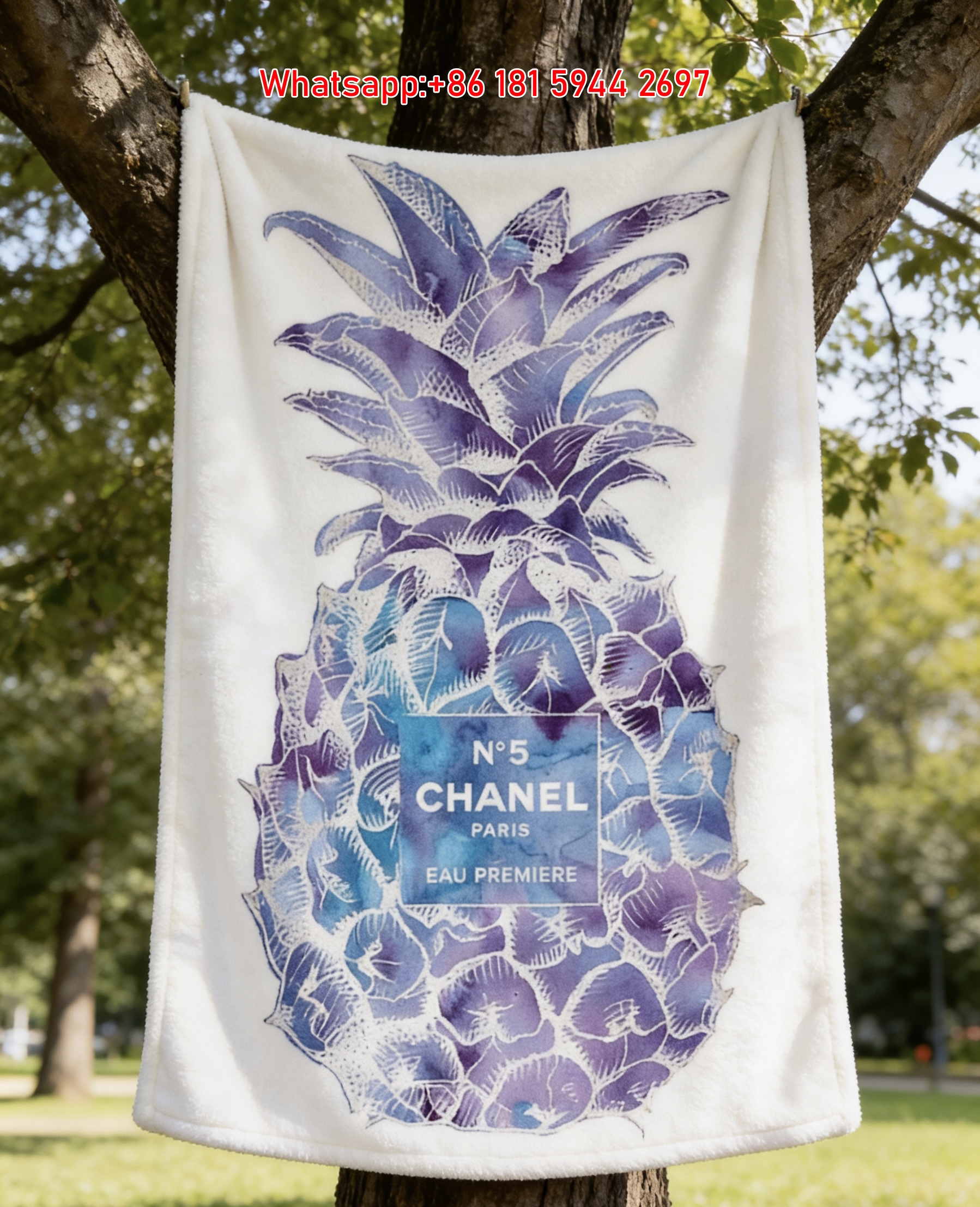 Blue Watercolor Pineapple Chanel No